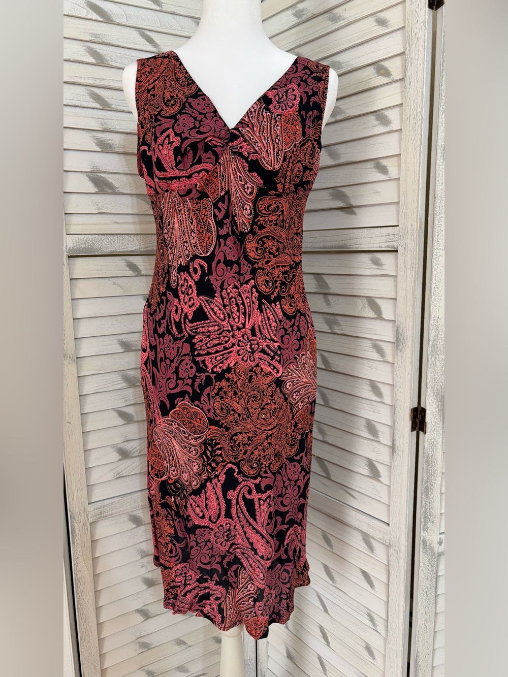 C.C Black Midi Dress with Pink Paisley Print